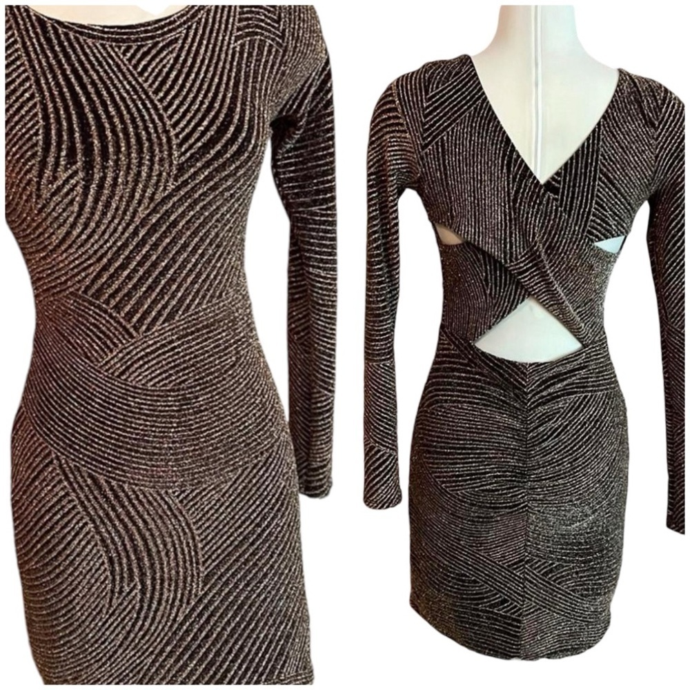Altard State Women's Gold Black Bodycon Cutout Back Women's Sz S Cocktail Dress